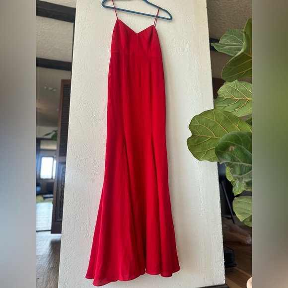 Fame and Partners Red Long Maxi Dress Gown Prom Evening Chiffon Mermaid Formal 4 - Picture 1 of 12